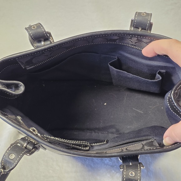 Coach Hampton Signature Jacquard Black Canvas Satchel Hobo Handbag F06366 - Picture 8 of 13